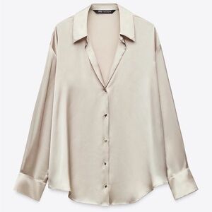 Zara Women's Beige Satin Button-Down Shirt